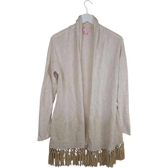 Lilly Pulitzer Tatum Long Fringe Hem Cardigan Off-white Size M - Picture 6 of 8